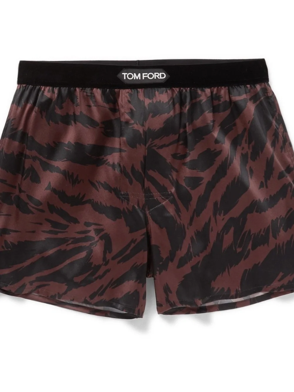 Tom Ford Brown Black Zebra Stretch Silk Logo Velvet Waistband Boxer Shorts